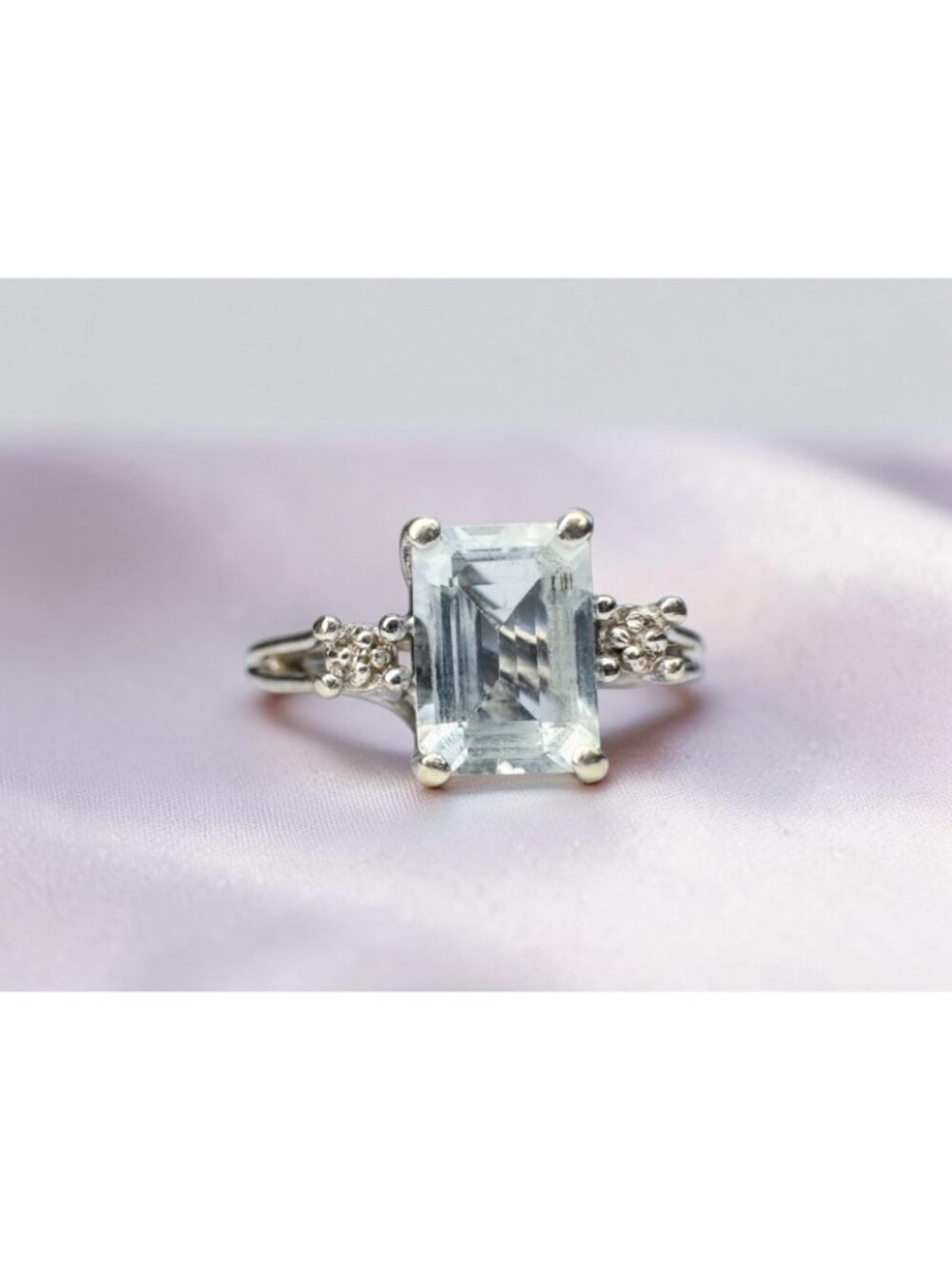VINTAGE 10K Gold Natural Aquamarine & Diamond Ring Size 5.75 Emerald Cut -2.3g - Picture 14 of 16